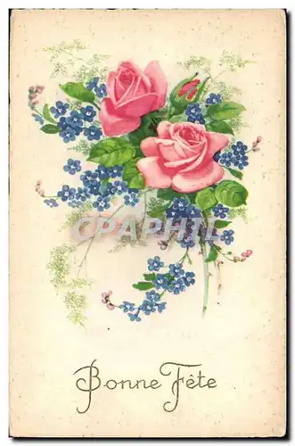 Cartes postales Fantaisie Bonne fete (roses fleurs)