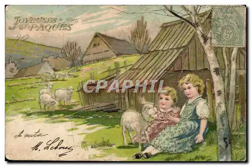 Cartes postales Fantaisie Joyeuses Paques Moutons enfants