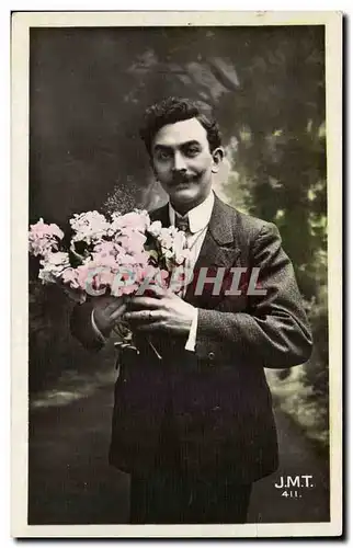 Cartes postales Fantaisie Homme et fleurs