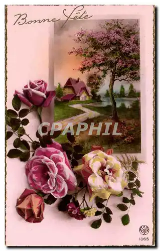 Cartes postales FAntaisie Voeux Bonne fete Fleurs