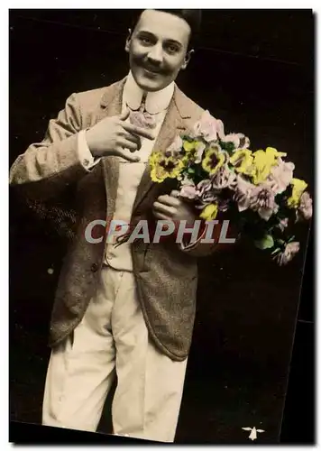 Fantaisie Cartes postales Homme En les regardant je pense a vous (fleurs)