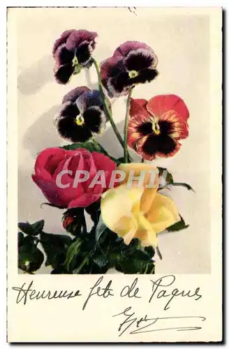 Fantaisie Cartes postales Heureuse fete de paques Fleurs