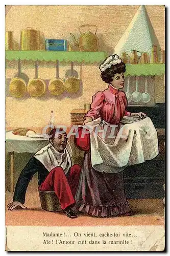 Cartes postales Fantaisie Couple Madame on vient cache toi aie l&#39amour cuit dna sla marmite