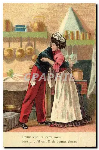 Cartes postales Fantaisie Couple Donne vite tes levres roses mais qu&#39il cuit la de bonnes choses