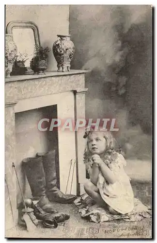 Cartes postales Fantaisie Voeux Noel (enfant fille bottes cheminee)