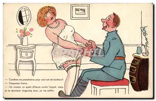 Cartes postales Illustrateur Combien me prendrais tu pour une nuit de bonheur (humour militaire militaria couple