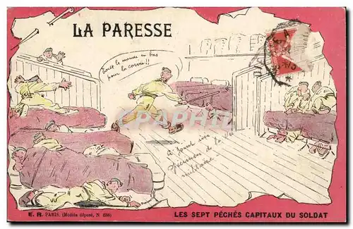 Cartes postales Illustrateur La paresse Les sept peches capitaux du soldat (miitaire militaria)