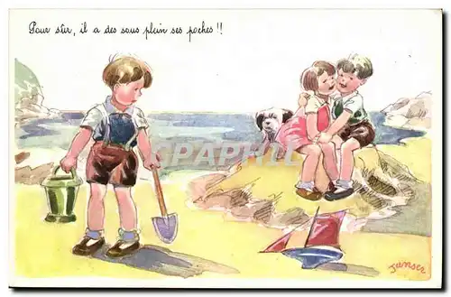 Ansichtskarte AK Fantaisie Pour sur il a des sous pleins les poches (enfants plage) Janser