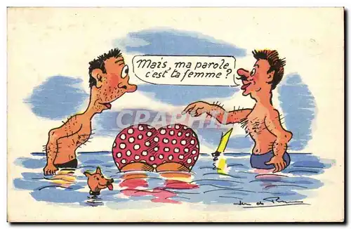 Cartes postales Fantaisie Mais ma parole c&#39est ta femme (humour plage)