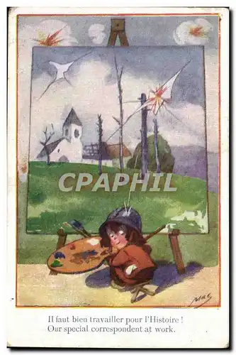 Cartes postales Fantaisie Il faut bien travailler pour l&#39histoire (militaire enfant)