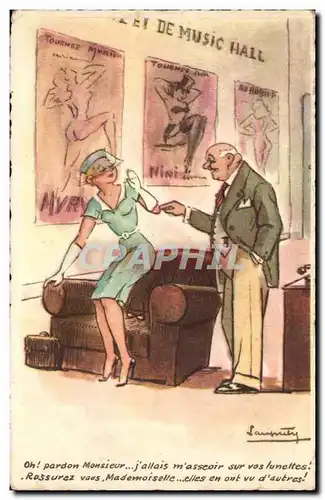 Cartes postales Illustrateur Oh pardon monsieur j&#39allais m&#39asseoir sur vos lunettes Music Hall