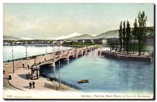 Suisse Geneve Cartes postales Pont du Mont Blanc et Ile J J Rousseau