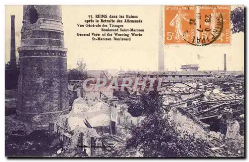 Reims Cartes postales Dasn les ruines apres la bataille des allemands Vue generale des tissages Bd Saint MArceau