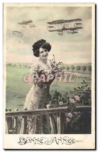 FAntaisie Cartes postales Bonne annee Femme et avion (aviation)