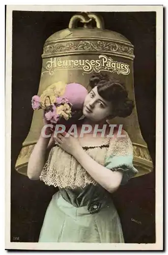 Fantaisie Cartes postales Joyeuses paques (cloche oeuf femme)