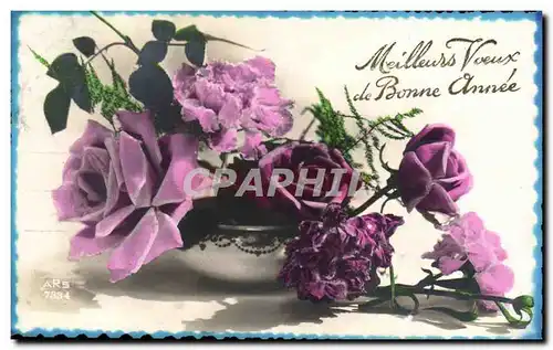 Cartes postales Fantaisie Meilleurs Voexu de la bonne annee Fleurs