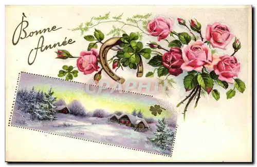 Cartes postales FAntaisie Fleurs Bonne annee (fer a cheval)