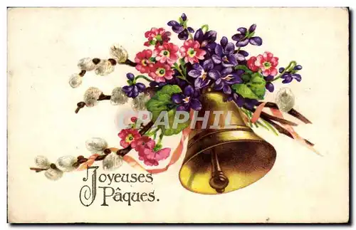 Cartes postales Fantaisie Joyeuses Paques (cloche fleurs)