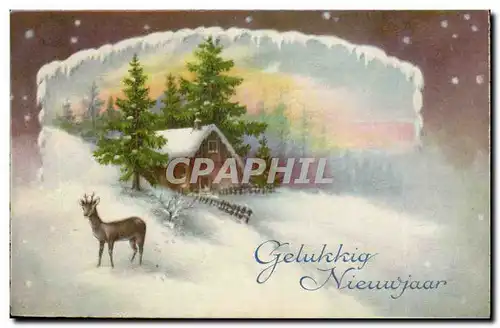 Cartes postales FAntaisie Gelukkig Nieuwjaar (cerf biche)