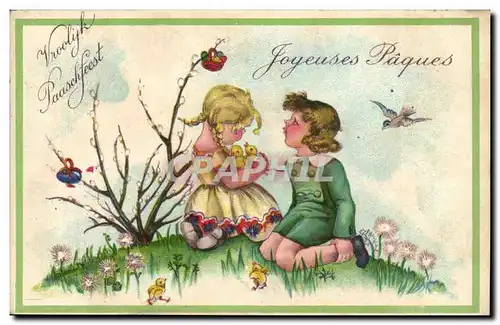 Ansichtskarte AK FAntaisie Joyeuses PAques (enfants hirondelles Easter)