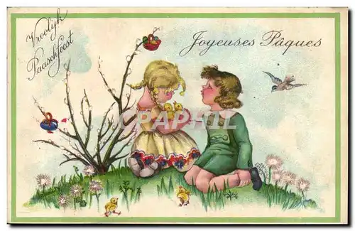 Cartes postales FAntaisie Joyeuses PAques (enfants hirondelles Easter)