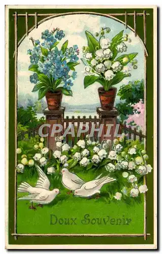 Cartes postales FAntaisie Doux souvenir (colombes dove muguet)