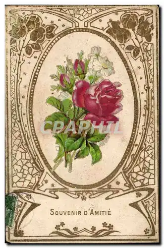 Ansichtskarte AK Fantaisie Fleur (relief) Souvenir d&#39amitie Rose