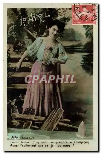 Cartes postales Fantaisie 1er avril Faut il laisser mon coeur se prednre a l&#39hamecon aussi facilement que le
