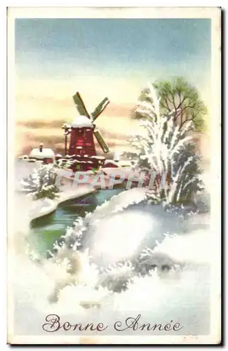 Cartes postales Fantaisie Bonne annee Moulin Mill