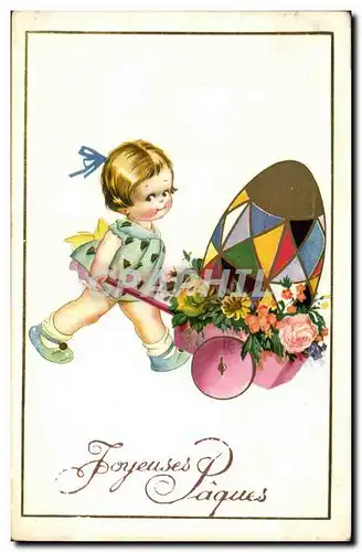 Cartes postales Fantaisie Joyeuses Paques (oeufs enfant)