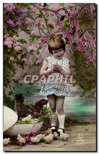 Cartes postales Fantaisie Joyeuses Paques (oeuf fleurs poules enfant)