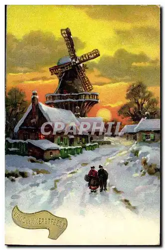 Ansichtskarte AK FAntaisie Vroolyk Kerstfeest (moulin mill) Carte en relief