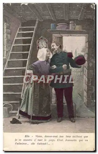 Cartes postales Fantaisie Elle Viens donne moi ton bras vaillant que je te montre (militaria couple humour)