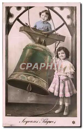 Cartes postales Fantaisie Joyeuses Paques (enfants et cloche)