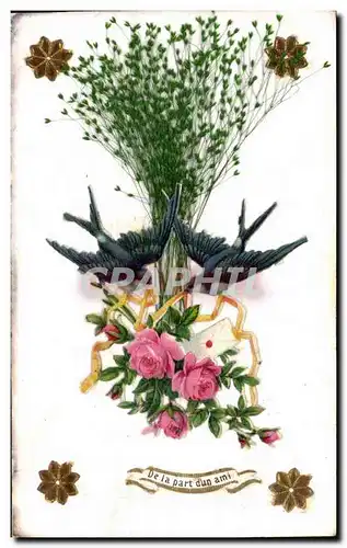 Cartes postales Fantaisie de la part d&#39un ami (hirondelle) DEcor en relief Splendide