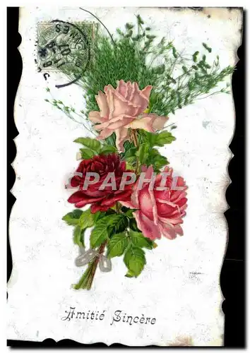 Cartes postales Fantaisie Amitie sincere (fleurs roses) DEcor en relief Splendide
