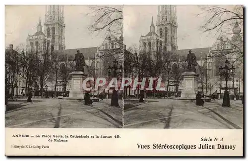 Belgique - Belgien - Belgium - Anvrs - Antwerpen - la Place Verte La cathedrale et le Statue de Rube