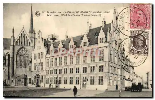 Belgique - Belgien - Belgium - Mechelen - Post St Romboutskerk - Malines Hotel des Postes - Cartes postales
