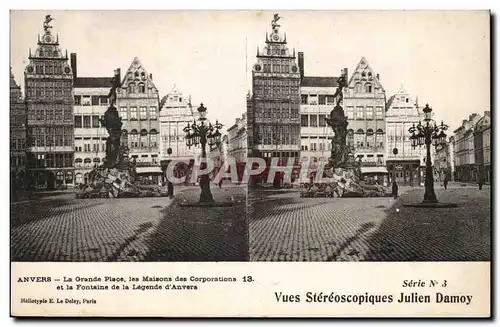 Belgique - Belgien - Belgium - Anvers - La Grande Place les Maisons des Corporations et le Fontaine