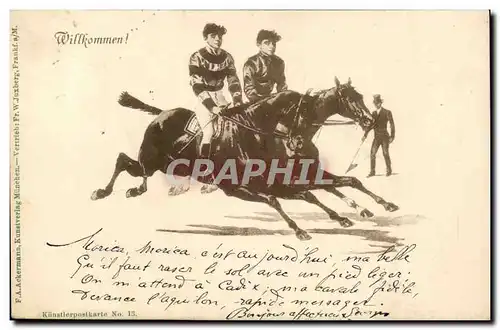 Cartes postales Wilkommen Hippisme Course a chevaux