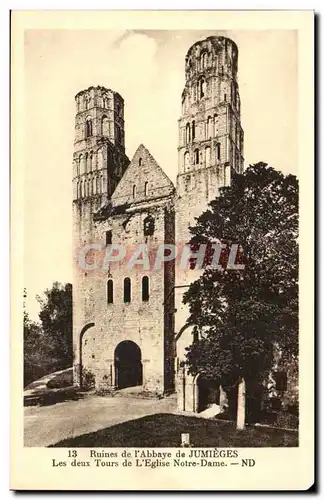 Ansichtskarte AK Ruines de l&#39abbaye de Jumieges Les deux tours de l&#39eglise Notre DAme