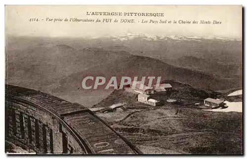 Cartes postales Vue prise de l&#39observatoire du Puy de Dome Les Puys sud et la chaine des Monts Dore