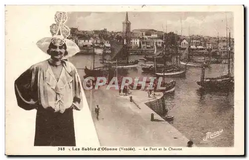 Cartes postales Les SAbles d'olonne le port et la chaume (coiffe folklore costume)