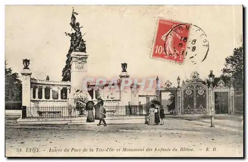 Cartes postales Lyon Entree du parc de la Tete d&#39or et monument des enfants du Rhone