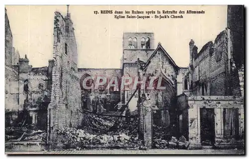 Cartes postales Reims dans les ruines apres la retraite des allemands Eglise Saint Jacques