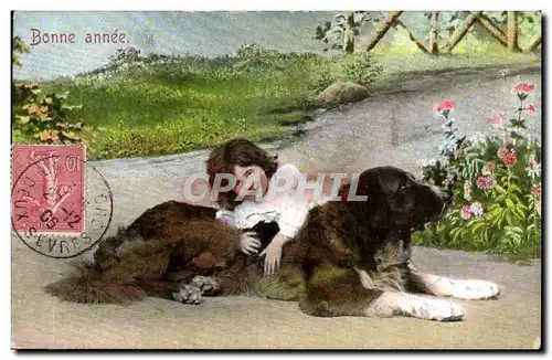 Ansichtskarte AK Fantaisie Bonne annee (enfant chien dog)