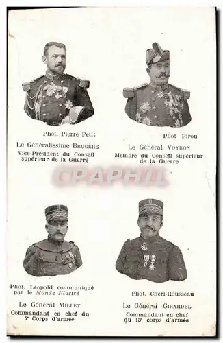 Cartes postales Militaria Generaux Brugere Voyron Millet Girardel