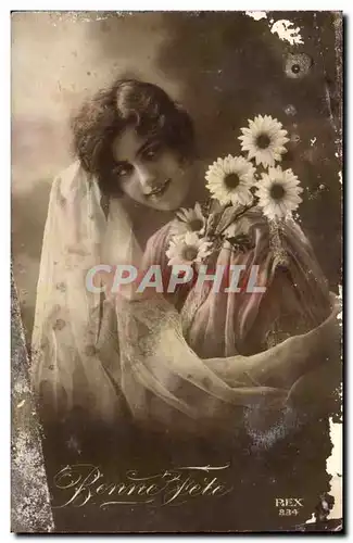 fantaisie - Femme avec fleurs - Bonne Fete - defaut - Cartes postales