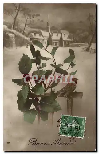 Fantaisie - Fete - houx - holly - oiseau - Bonne Annee - Cartes postales