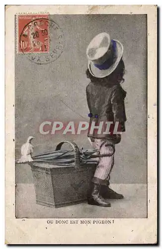 Fantaisie - Enfant Ou donc est mon pigeon - oiseau - Cartes postales